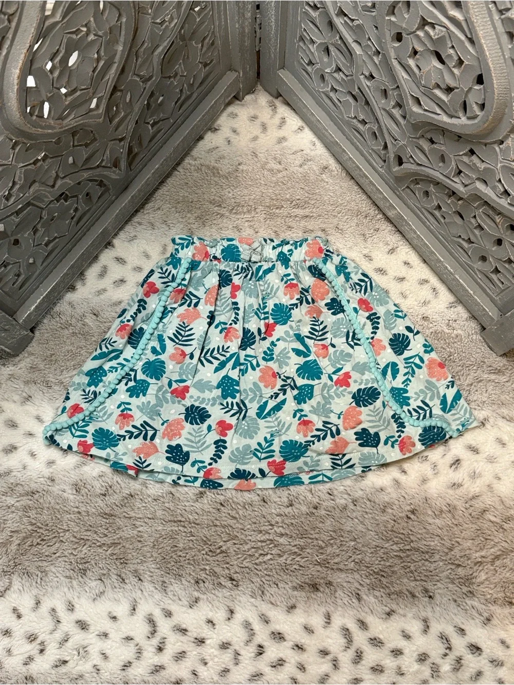 Green sparkly floral skirt girls size 6 cottagecore Fairycore garden party